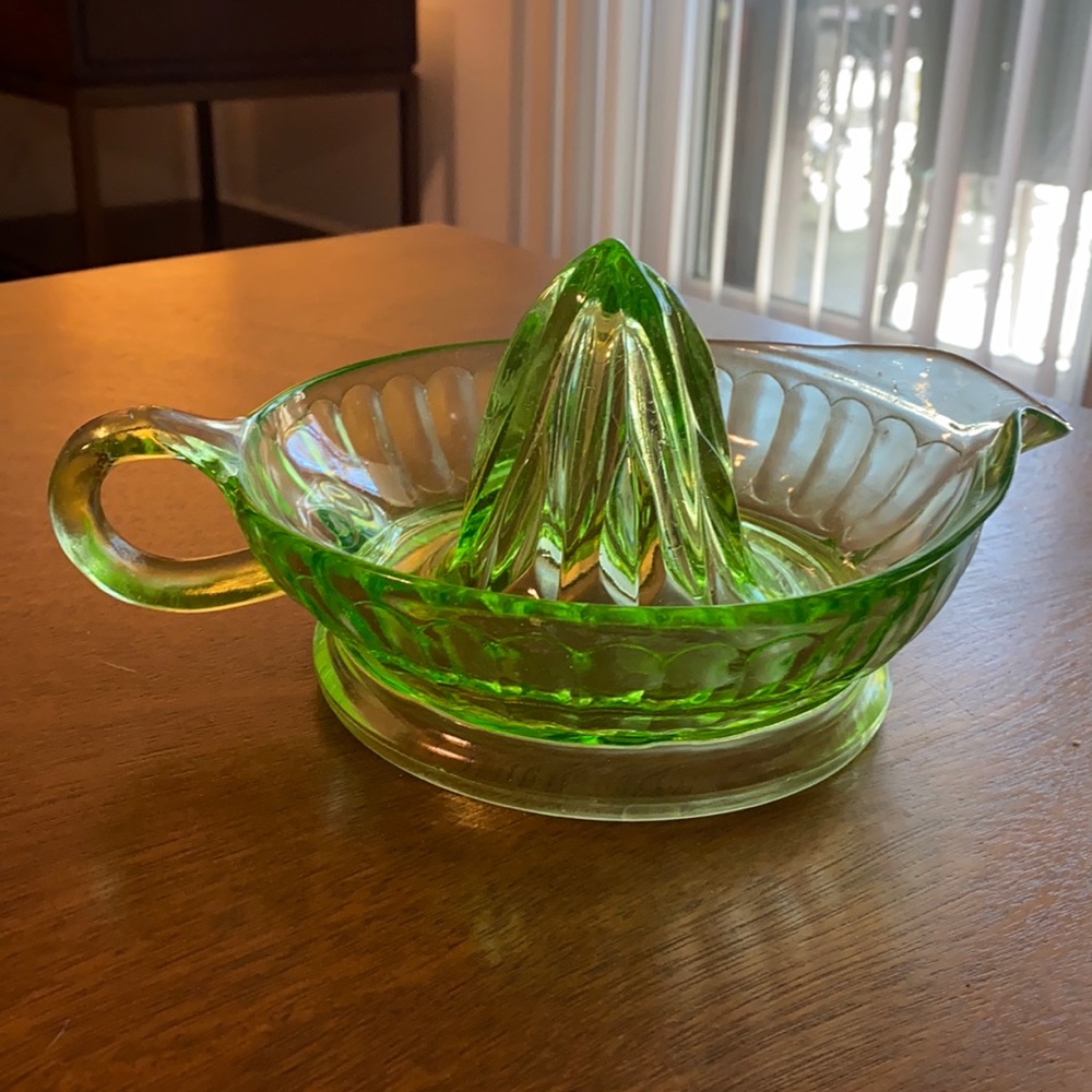 Green Glass Vintage MCM Mid Century Juicer